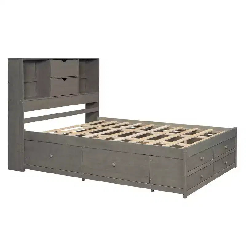 Doppelbett mit Ablagefach und 8 Schubladen, einfache Montage