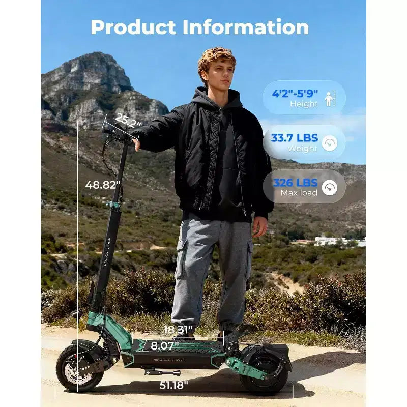 ECOLEAP L7 Elektroroller für Erwachsene, 1500W Spitzenmotor, 45 km/h, 80 km Reichweite, Dual-Federung, Scheibenbremsen vorne und hinten, UL