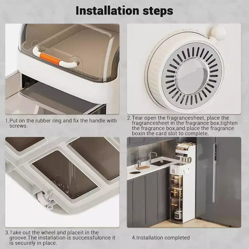 Schlanker Badezimmerschrank, 7-stöckiger schmaler Aufbewahrungsschrank – mit wasserdichten Organizern, Taschentuchbox-Halter und Rollen, ideal für Bad, Küche, Waschküche