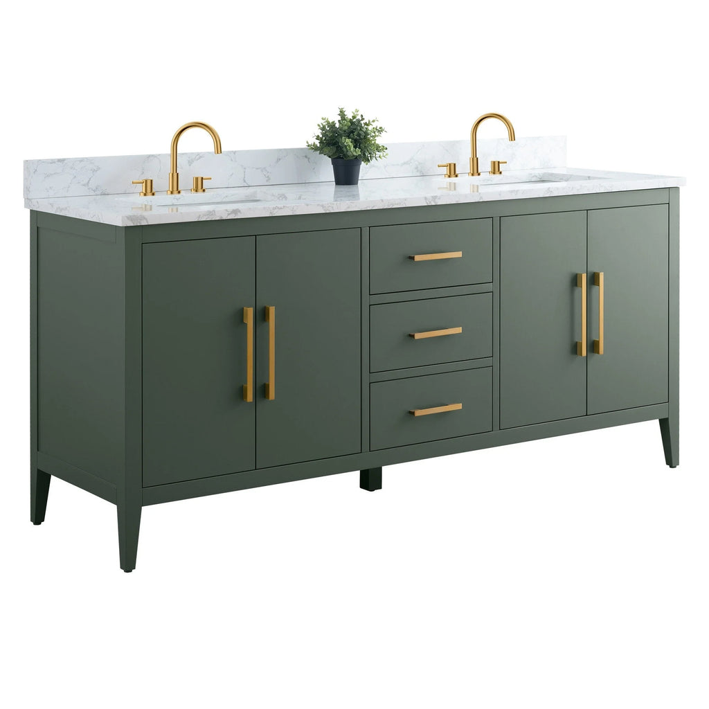 Vanity Art 72 Zoll Badezimmer-Waschtischunterschrank mit Doppelwaschbecken und Kunstmarmorplatte