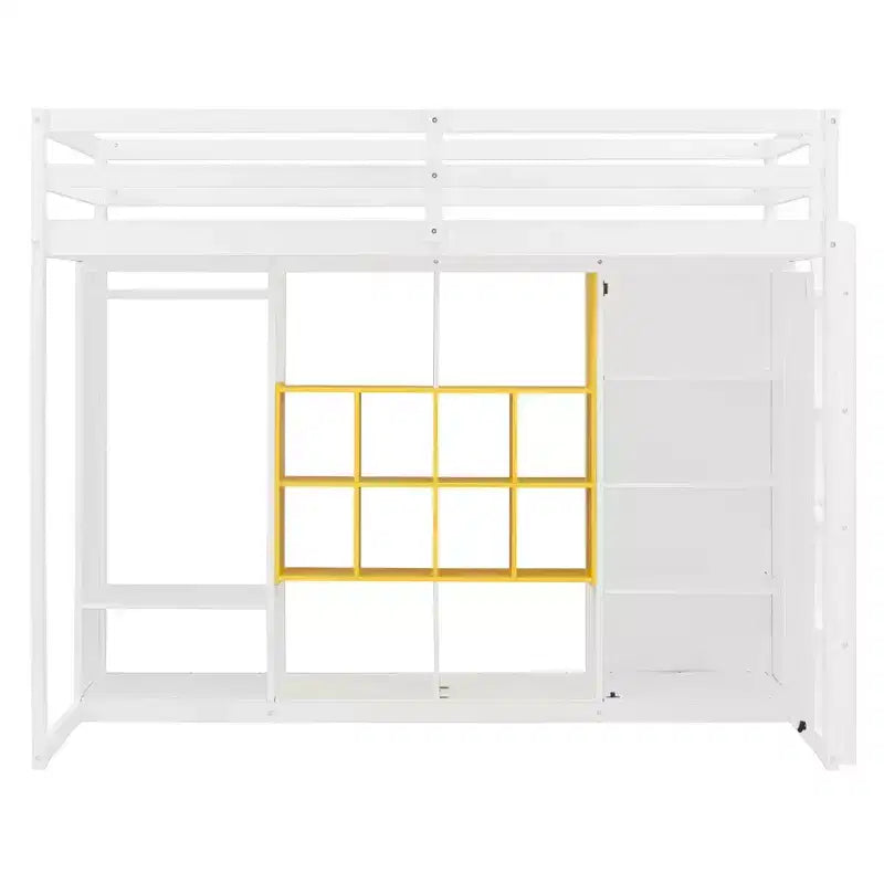Hochbett für Kinder mit Kleiderschrank und Regalen, Holz-Hochbettgestell mit Aufbewahrungsschrank für Kinder und Jugendliche