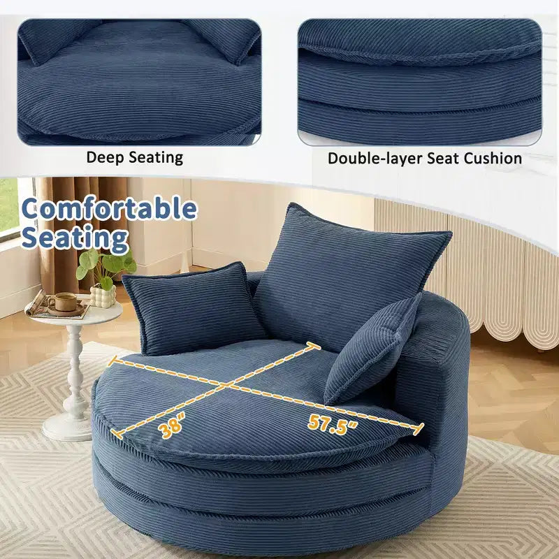 360° drehbarer Loungesessel, drehbarer runder Fass-Sessel mit Kissen für das Wohnzimmer