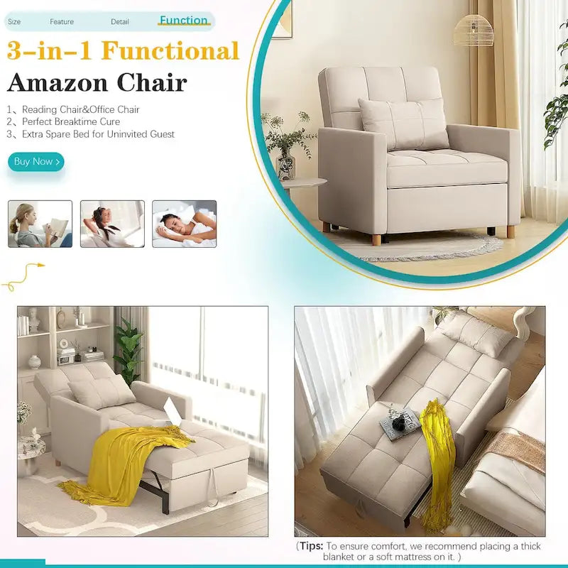 AECOJOY 3-in-1 Schlafsofasessel mit Kissen und verstellbarer Rückenlehne