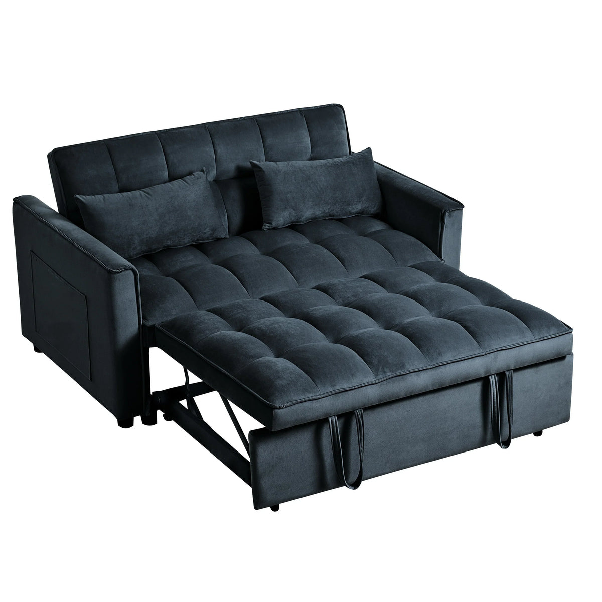 Modernes Schlafsofa zum Ausziehen, 3-in-1 Schlafsofa mit verstellbarer Rückenlehne, Samt-Zweisitzer, Kissen & Seitentaschen