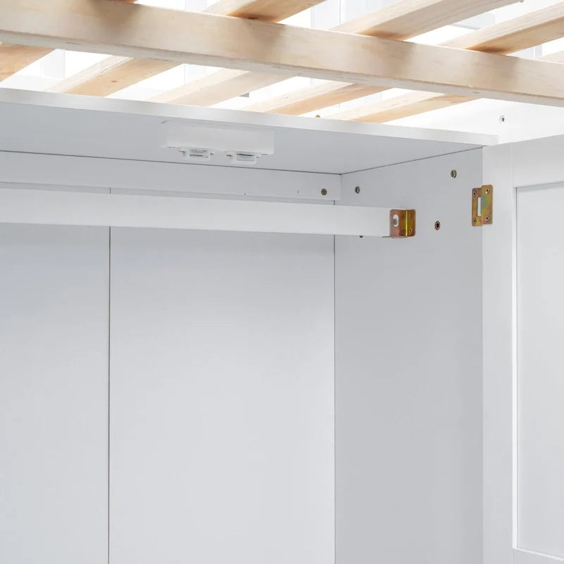 Kiefer-Hochbett mit Schreibtisch und Stauraum