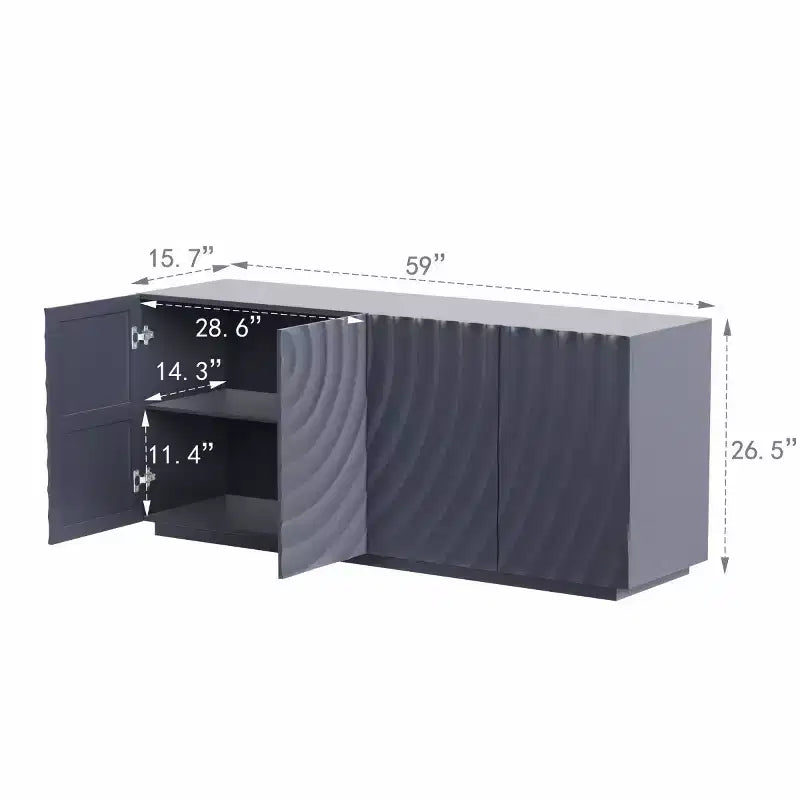 59 Modernes Spiral-Sideboard-Buffetschrank, flaches Kunst-Eingangs-Aufbewahrungsschrank mit 3D-Riffeltextur-Türen