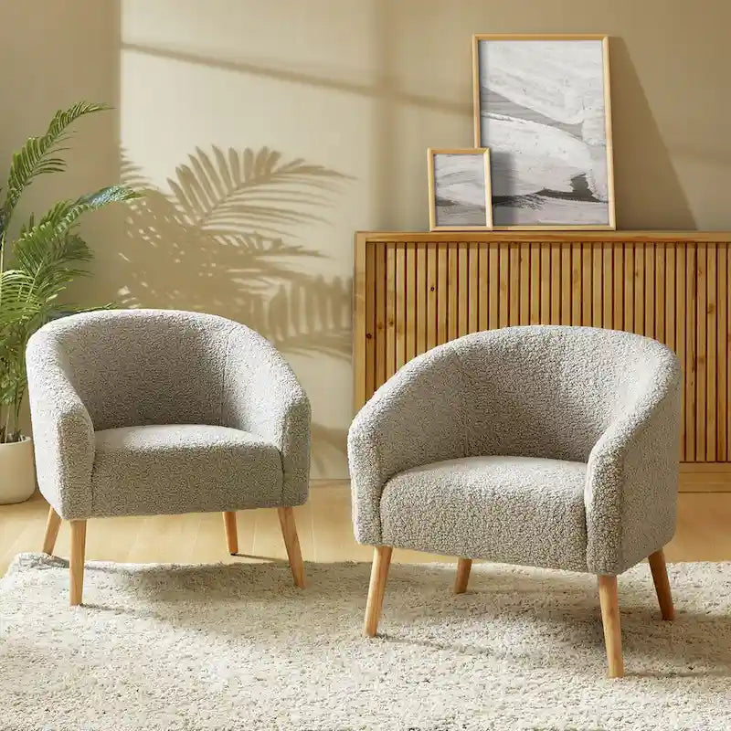 Sheila Moderner 30 W Bouclé-Sessel mit Massivholzbeinen, 2er-Set von HULALA HOME