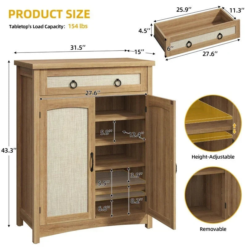 Moasis 5-stöckiger Schuhschrank für 20 Paar Schuhe mit Doppeltüren für den Eingangsbereich