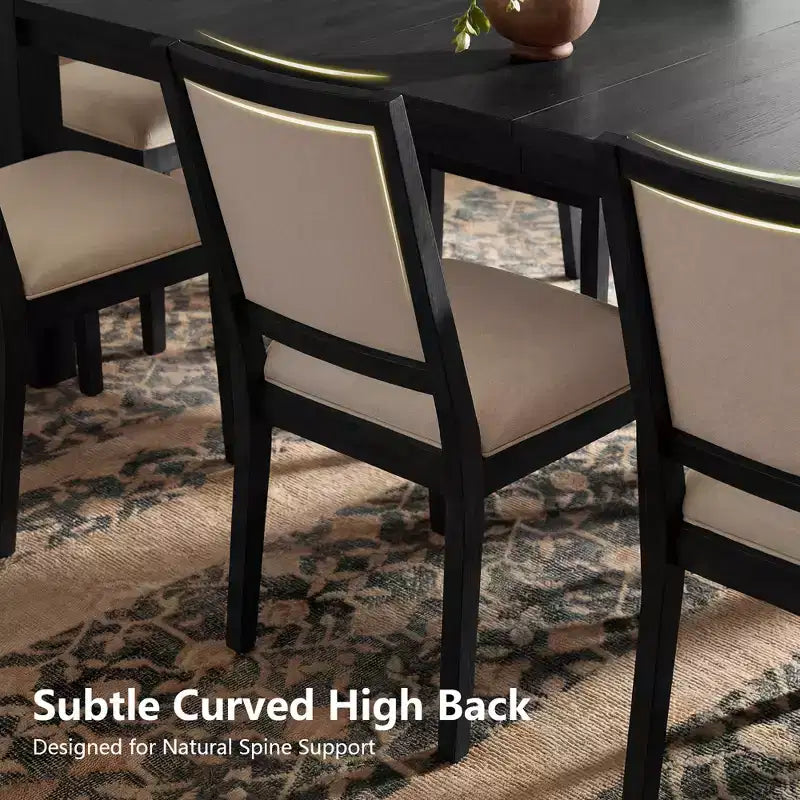 Modernes Esszimmer-Set – 80 Tisch + 6 gepolsterte Stühle, Massivholzrahmen, 180 kg Tischbelastbarkeit, einfache Montage