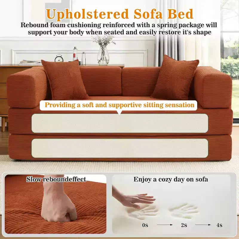 Dyonery 78 Klappsofabett, umwandelbare Kordsofa-Couch, King-Size-Bodenschläfer, 4-in-1 DIY-Kombination, modulares Sofabett, ausklappbares bequemes Sofa.