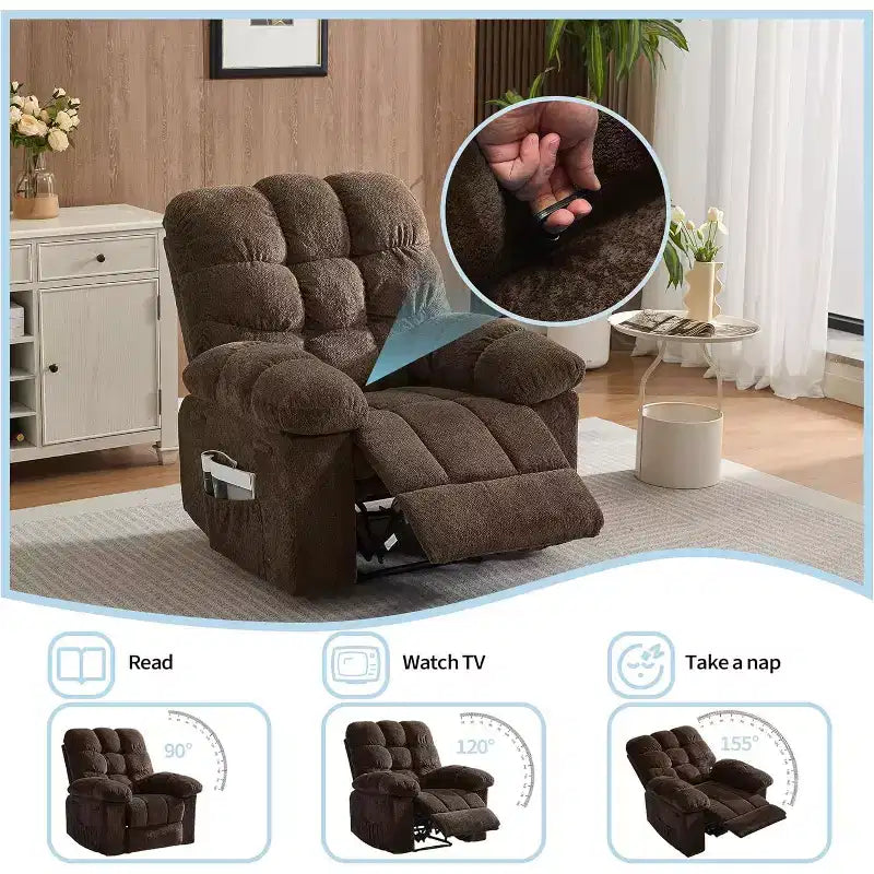 Manueller Relaxsessel, ergonomischer, atmungsaktiver Stoff-Relaxliege mit Seitentaschen, Einzelsessel, geeignet für Wohnzimmer Schlafzimmer