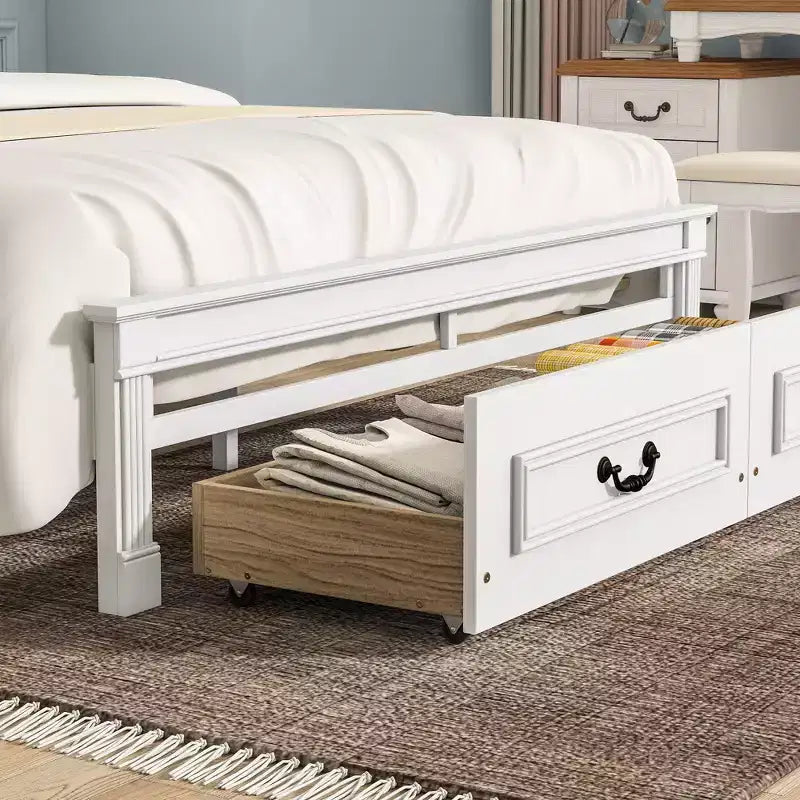 ModernLuxe Bettrahmen für Queensize-/Kingsize-Betten mit hohem Kopfteil, rustikales Holzbettgestell mit 2 Schubladen, LED-Beleuchtung und USB-Anschlüssen