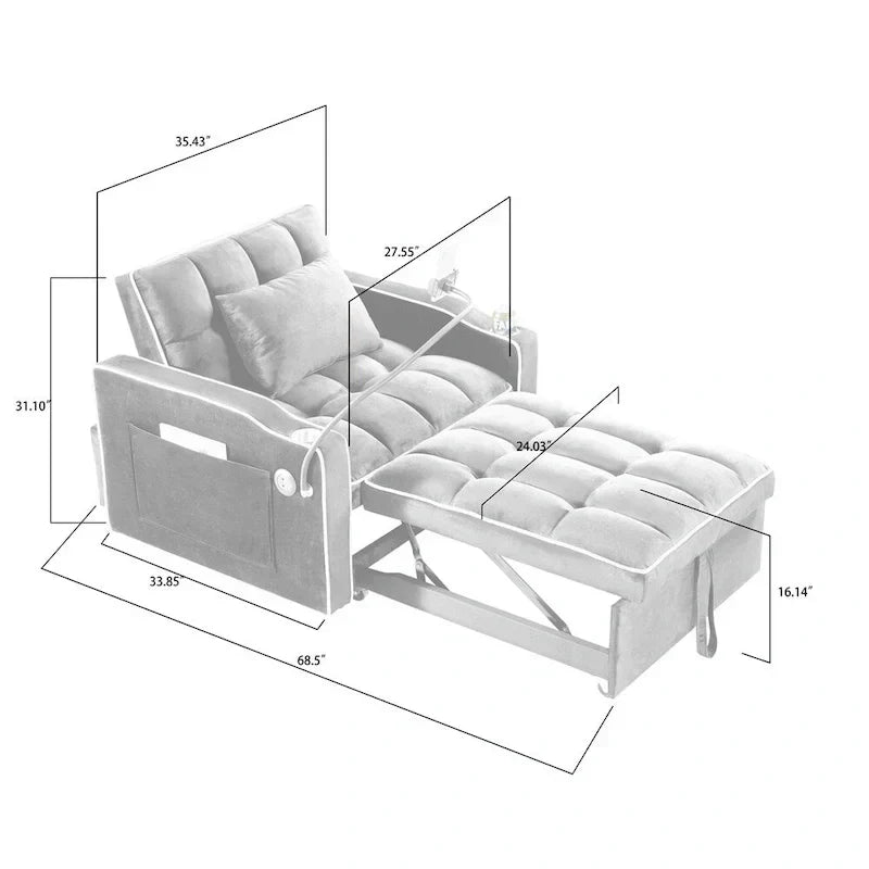 Verwandelbarer Schlafsofa-Sessel, verstellbarer Auszieh-Schlafsessel