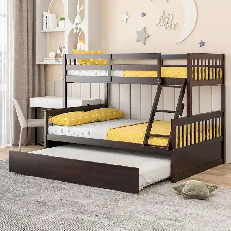 Gymax Etagenbett Twin über Full mit Twin-Ausziehbett, umwandelbar zur Plattform