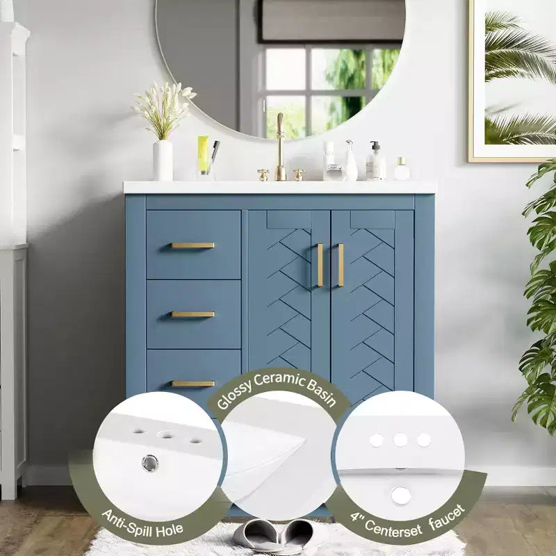 30 Zoll Einzelwaschtisch-Badschrank mit Unterschrank und 3 Schubladen – Schwarz / Blau / Grün / Indigo / Weiß