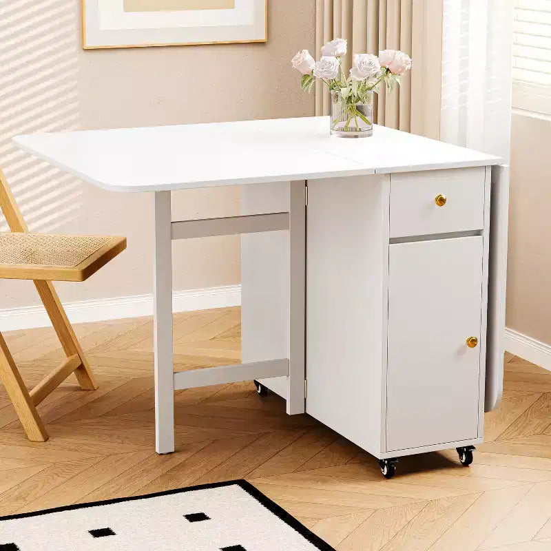 ATJafurn 59'' Klappbarer Esstisch mit Klappplatten für kleine Räume, rechteckiger, ausziehbarer Küchentisch aus Holz mit Rollen und Stauraum
