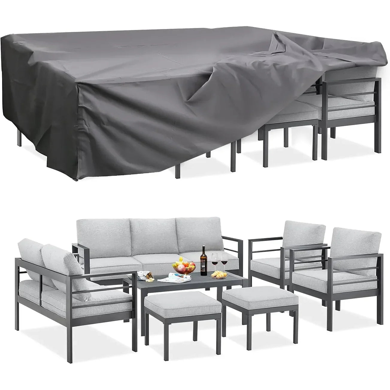 AECOJOY 7-teiliges Aluminium-Terrassenmöbel-Set Outdoor-Gesprächsgarnitur