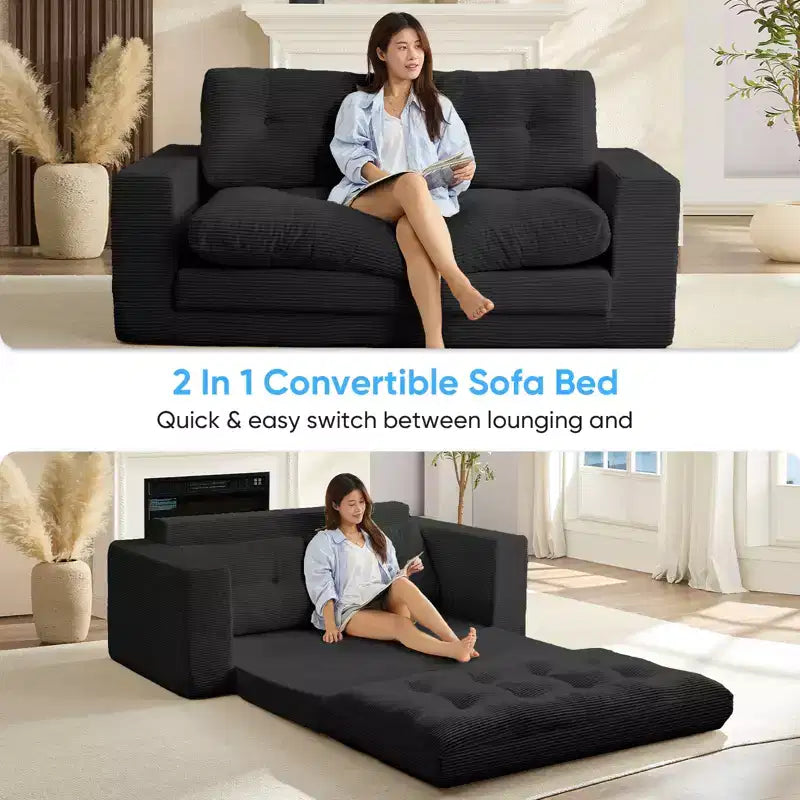 Mjkone 71" 2-in-1 Schlafsofa, umwandelbar, gerippter Stoff, klappbares Zweisitzer-Schlafsofa mit geknöpften Polstern, platzsparend