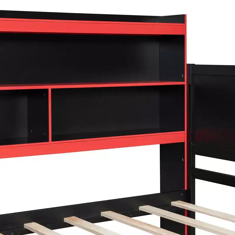 Gaming-Tagesbett (Queen-Size/Full-Size) mit Kopfteilregal, LED-Beleuchtung, integriertem Schreibtisch, Schubladen und Ladestation