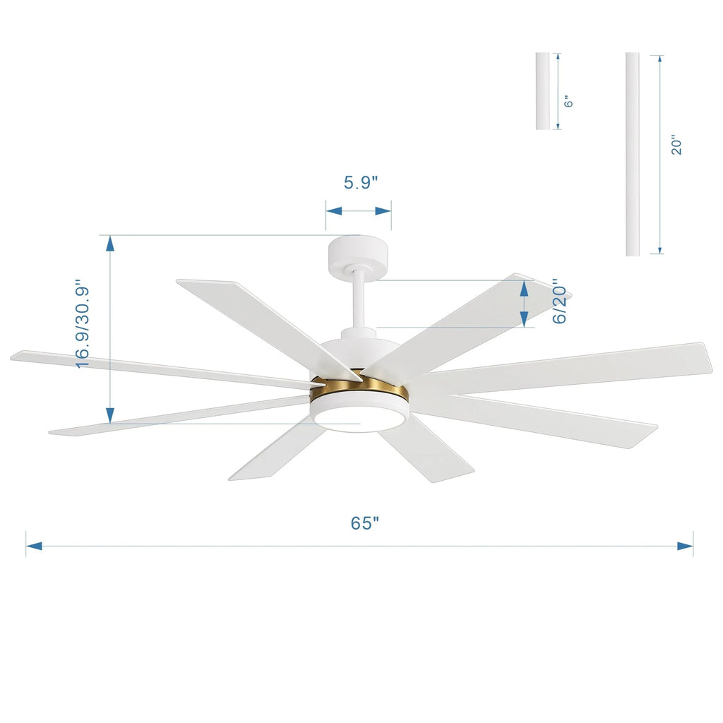 65-Zoll-LED-Deckenventilator mit 8 Flügeln, Licht und Fernbedienung, Schwarz
