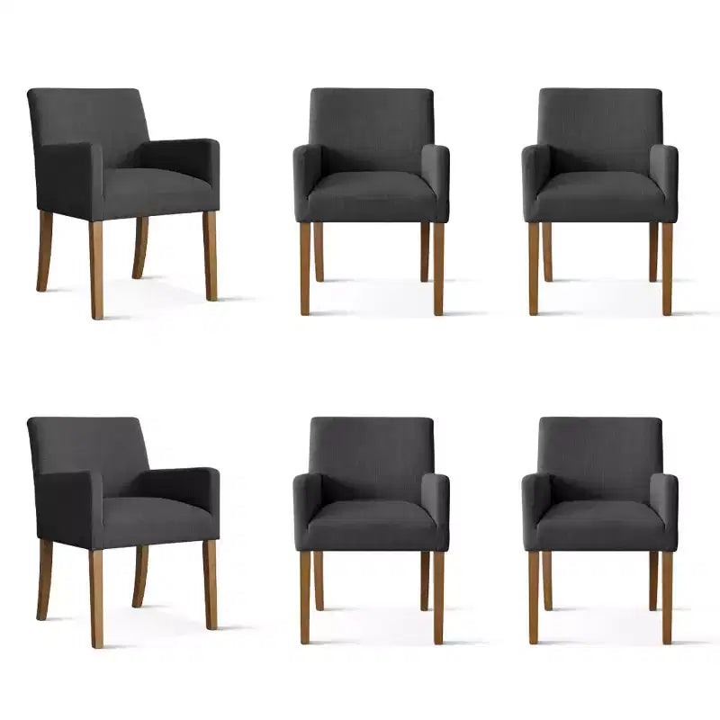 Set aus 6 gepolsterten Esszimmerstühlen mit Armlehnen, moderne Leinen-Sessel mit Holzbeinen, Akzentstühle für Esszimmer, Wohnzimmer - Panipeachy