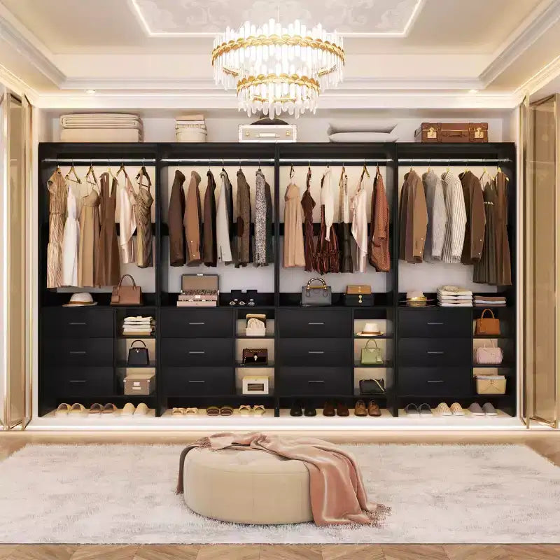 Besiost 4er-Set Kleiderschrank-Organizer mit Holzschubladen und Kleiderstangen