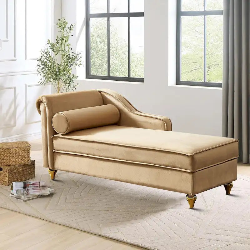 Französischer eleganter Samt-Polster-Liegestuhl mit Kissen und Stauraum