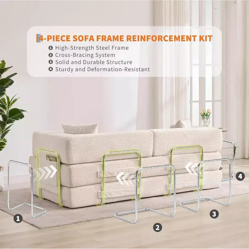5-in-1 Schlafsofa, 78.8 Modulares Cord-Schlafsofa mit stabilem Rahmen, Multifunktions-Futon für kleine Räume, Wohnzimmer und Gästezimmer