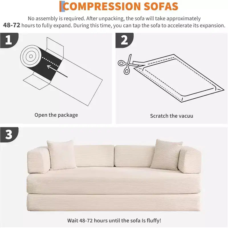 5-in-1 Schlafsofa, 78.8 Modulares Cord-Schlafsofa mit stabilem Rahmen, Multifunktions-Futon für kleine Räume, Wohnzimmer und Gästezimmer