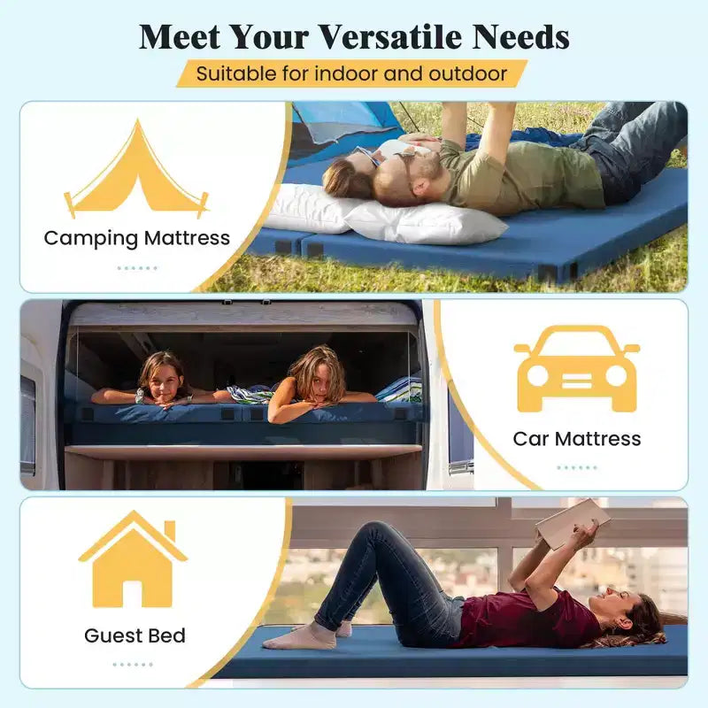 Costway Memory Foam Campingmatratze mit rutschfester Unterseite, Reisetasche für Outdoor-Schlaf Grau/Blau