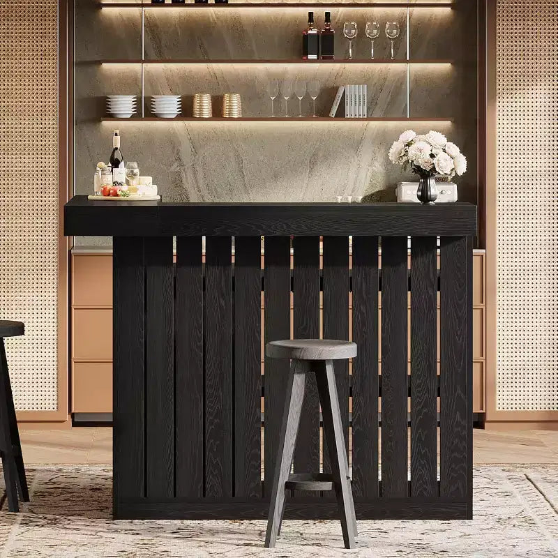 Lantine L-förmige Hausbar, 4-stöckiger Eck-Barmöbel mit Ablagefächern und Weinglashalter für die Hausbar