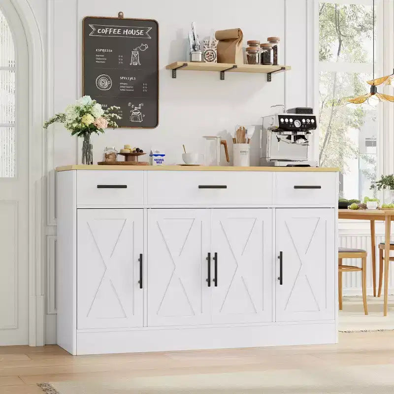 Celebalcony Buffet-Schrank mit Stauraum, 53,4 großer Küchenschrank mit 3 Schubladen und 4 Türen, verstellbarer Einlegeboden für Küche, Wohnzimmer
