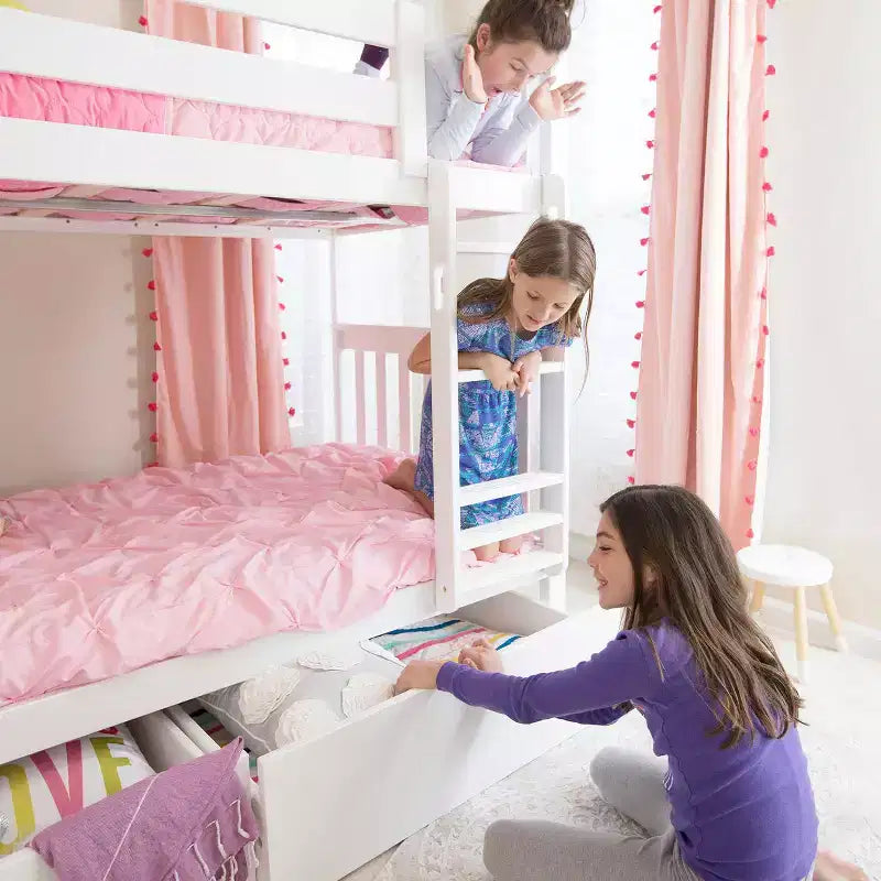 Massivholz-Etagenbett für Kinder (Twin über Twin) mit Schubladen unter dem Bett
