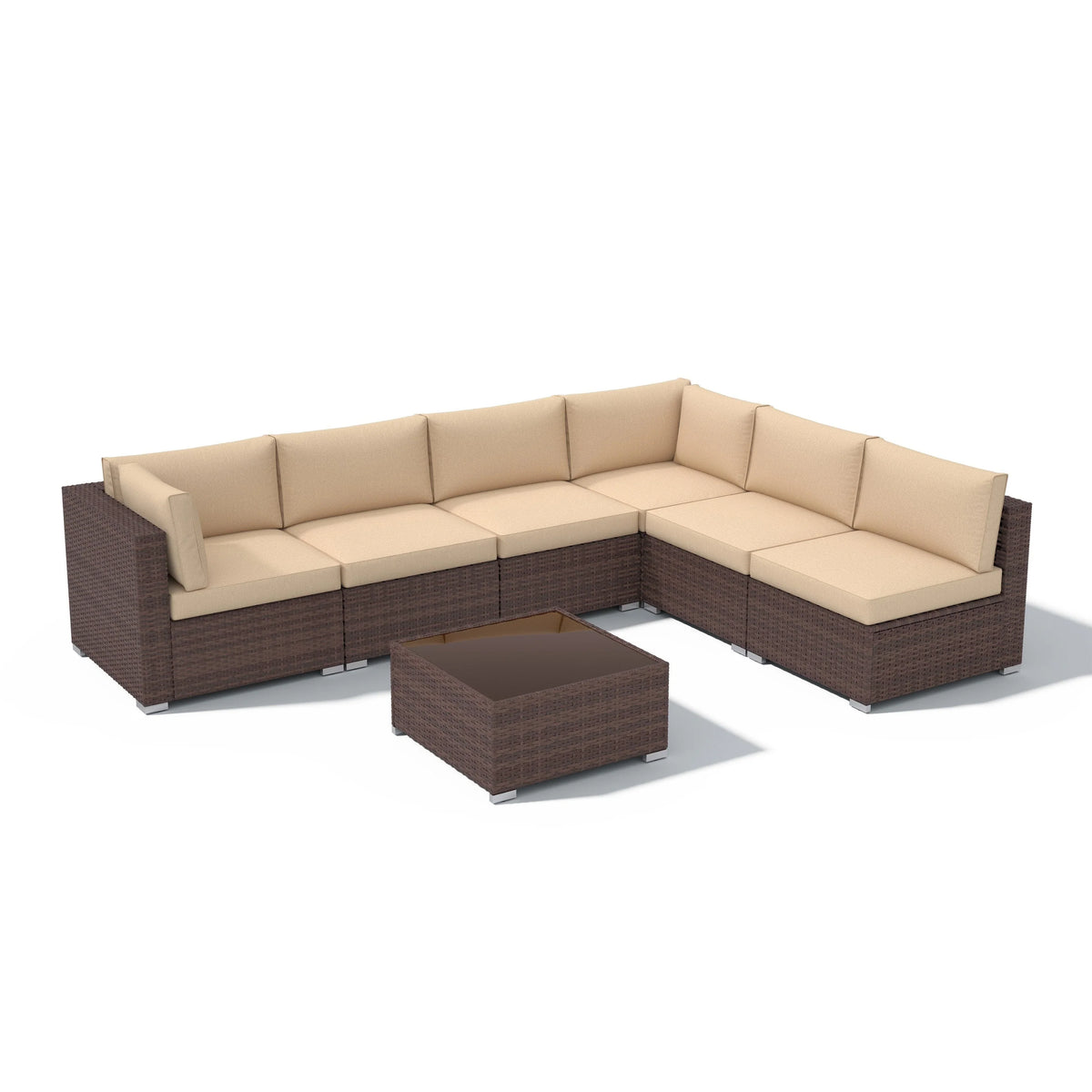 7-teiliges Outdoor-Sofa-Set aus Korbweide/Stahl mit Polstern