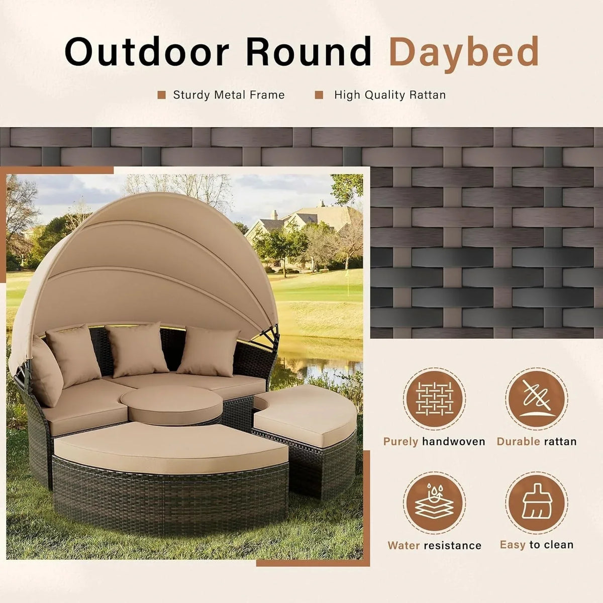 Nuon 4-teilige/5-teilige Outdoor-Garten-Sitzgruppe, Rattan-Tagesbett-Set mit Überdachung von Havenside Home