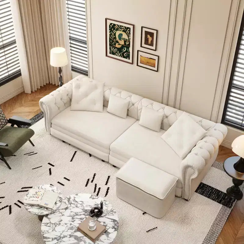Whisen Velvet 3-in-1 Schlafsofa und wandelbares Schlafsofa im Kingsize-Format mit ausziehbarem Ottomane, getuftetem Design