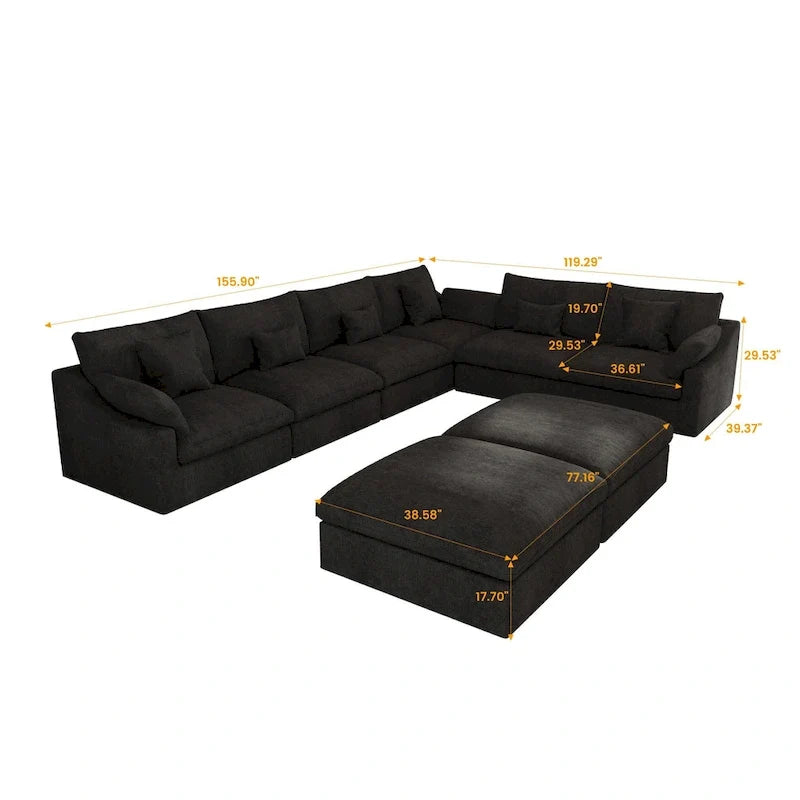 Großes Ecksofa aus Leinen für das Wohnzimmer-Set