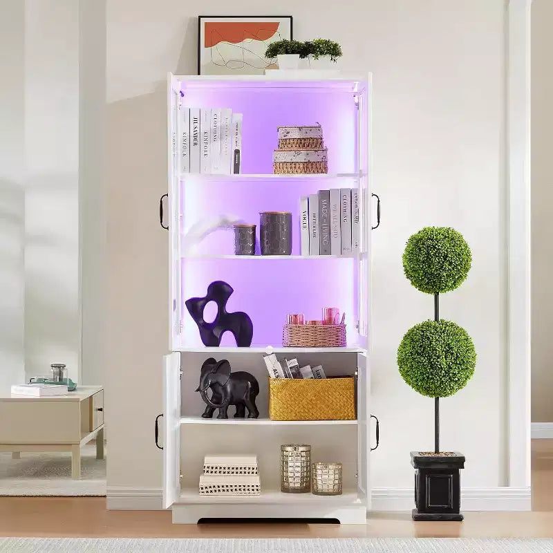 AMERLIFE 71" großer Aufbewahrungsschrank mit LED-Beleuchtung, großes Bücherregal mit Acrylglastüren