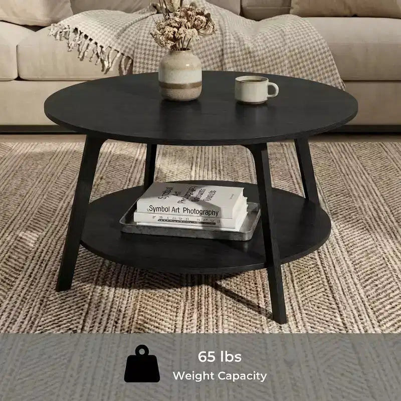 Honigbrauner runder Couchtisch mit 2 Ablageflächen, Maße 80 x 45 cm, ideal für das Wohnzimmer