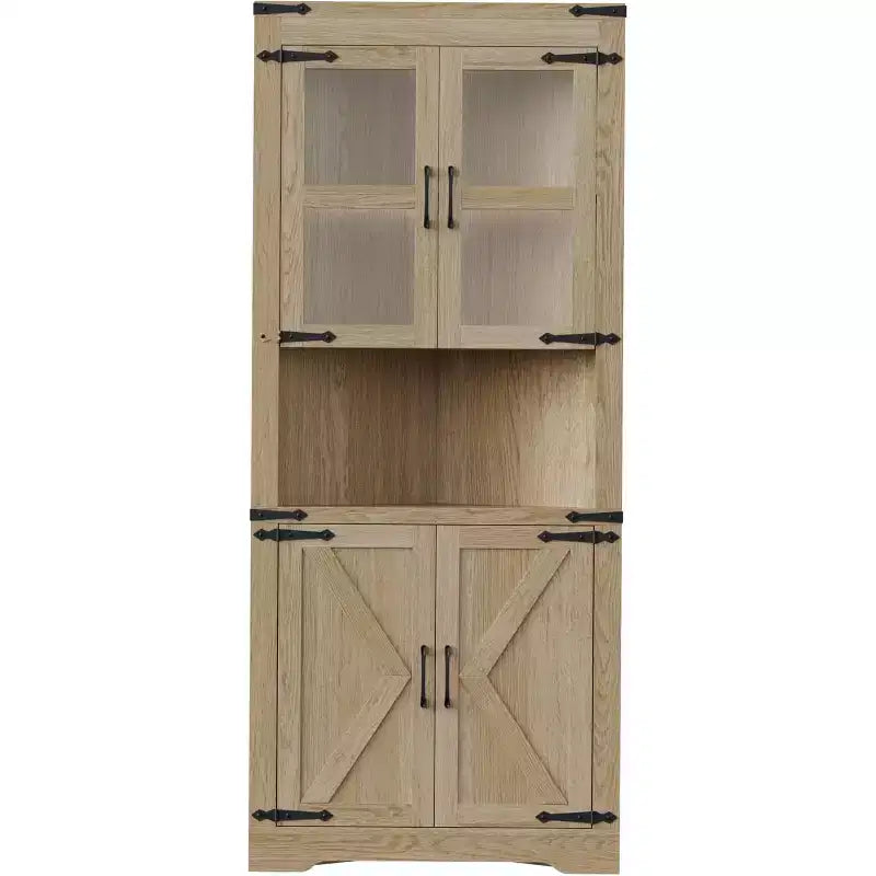 69" Hoher Eckschrank, Bauernhaus-Eckschrank, platzsparender Stauraum, Glastür, verstellbare Einlegeböden, für Wohnzimmer, Küche