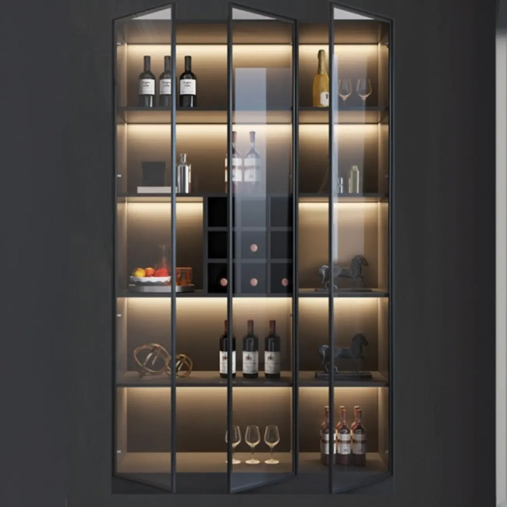 Minimalistisches Weinschrankregal aus schwarzem Holz mit Glastür