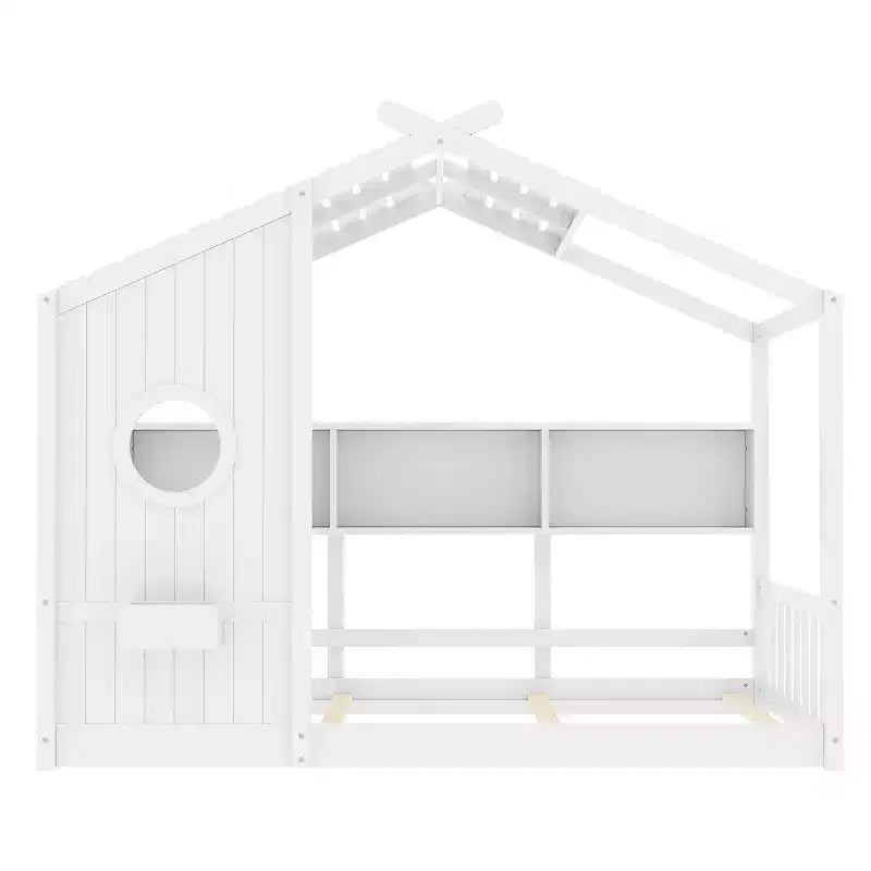 Twin/Full Size Hausbett Plattform-Bettrahmen Kleinkind-Bodenbett Kinder Montessori Bett Spielhausbett mit Ablagefach – ModernLuxe