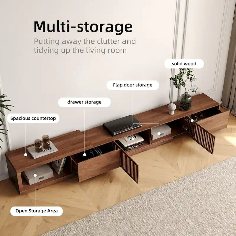 Moderner ausziehbarer & erweiterbarer TV-Ständer mit 4 Schubladen, bis zu 261,6 cm - 78,54T x 15,74B x 13,78H