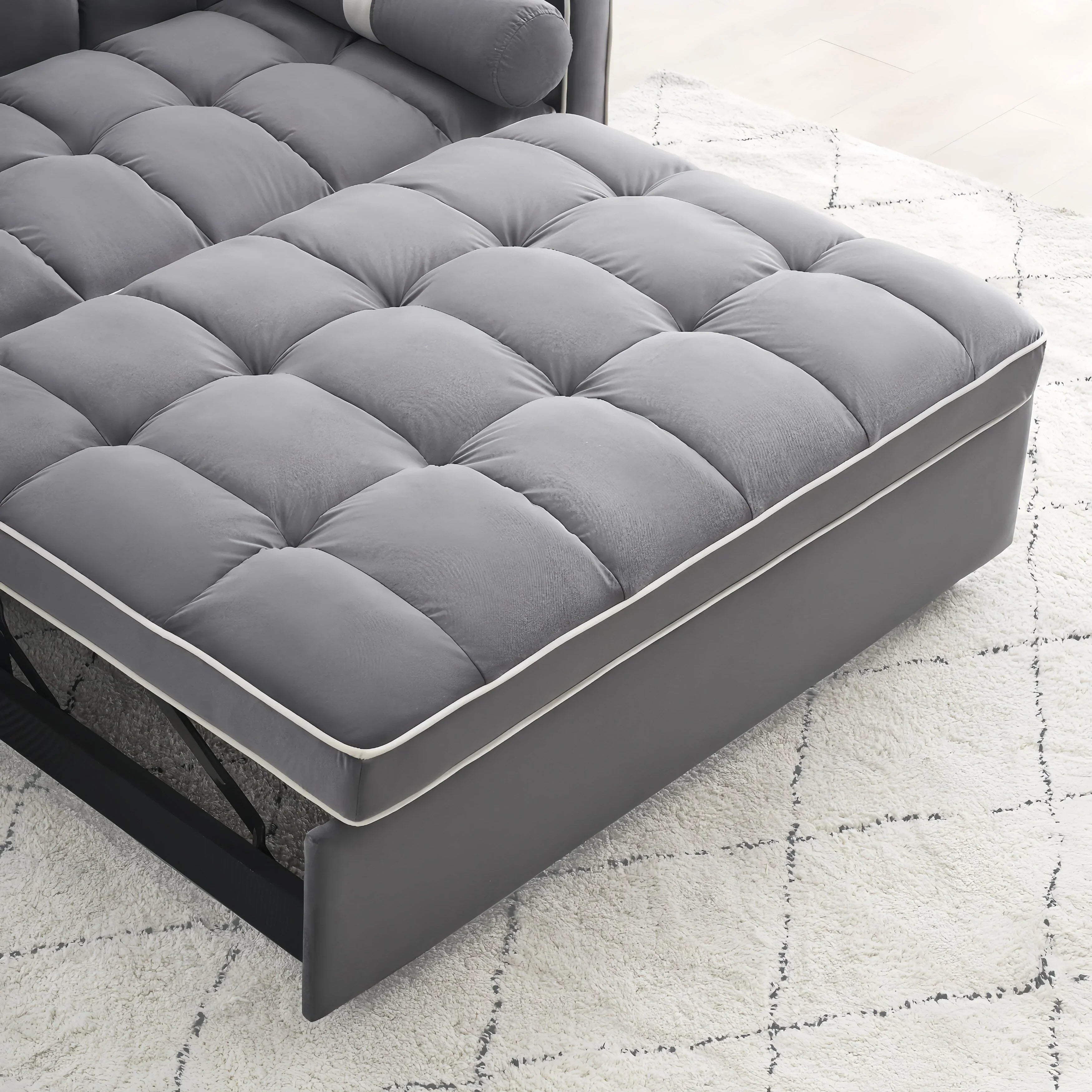 Samt-Schlafsofa zum Umbauen, 140 cm, 2-Sitzer, mit Ausziehbett, verstellbarer Rückenlehne, Seitentaschen und Handyhalterung