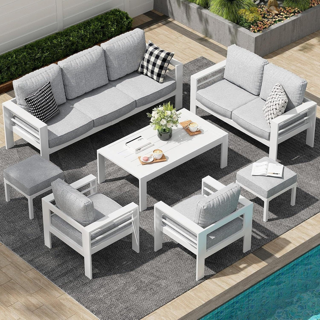 AECOJOY 7-teiliges Aluminium-Terrassenmöbel-Set Outdoor-Gesprächsgarnitur