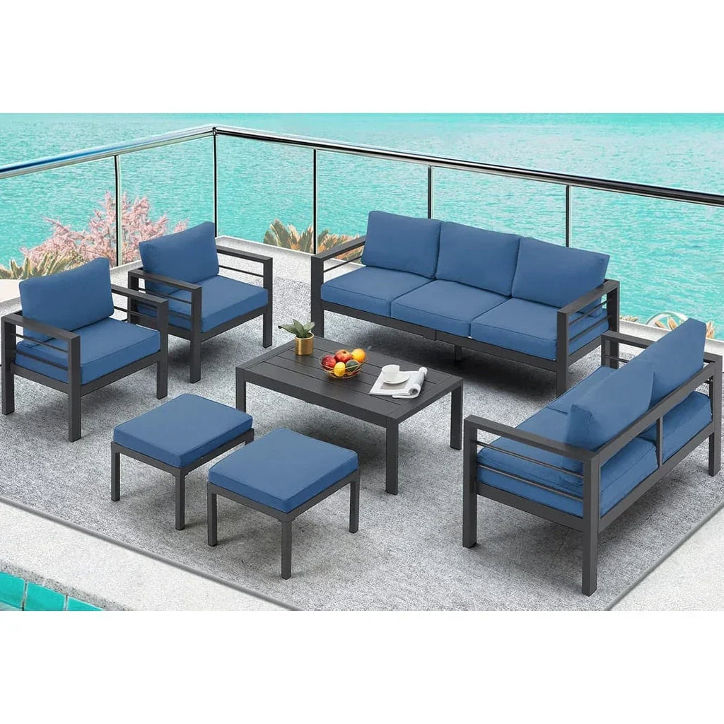 AECOJOY 7-teiliges Aluminium-Terrassenmöbel-Set Outdoor-Gesprächsgarnitur