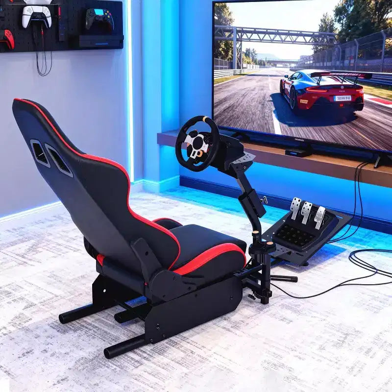 Faltbares Rennsimulator-Cockpit, Verstellbarer Lenkradständer für G29/G920/G923, passend für Thrustmaster, Fanatec, Hori, Mad Catz, Pedalwinkel verstellbar