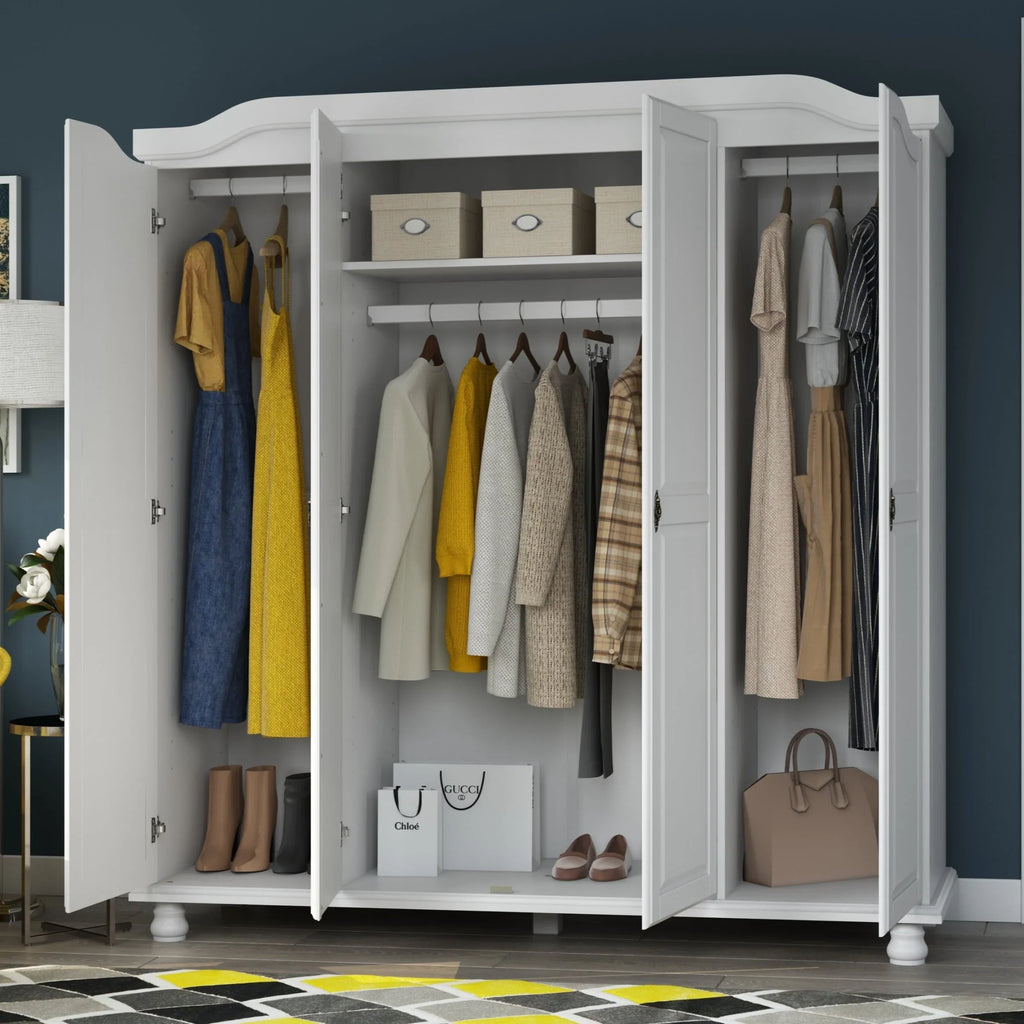 Palace Imports 100% Massivholz Kyle 4-türiger Kleiderschrank mit Massivholz- oder Spiegeltüren