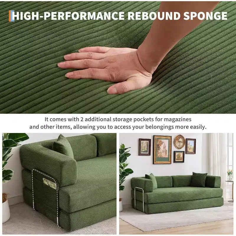 5-in-1 Schlafsofa, 78.8 Modulares Cord-Schlafsofa mit stabilem Rahmen, Multifunktions-Futon für kleine Räume, Wohnzimmer und Gästezimmer