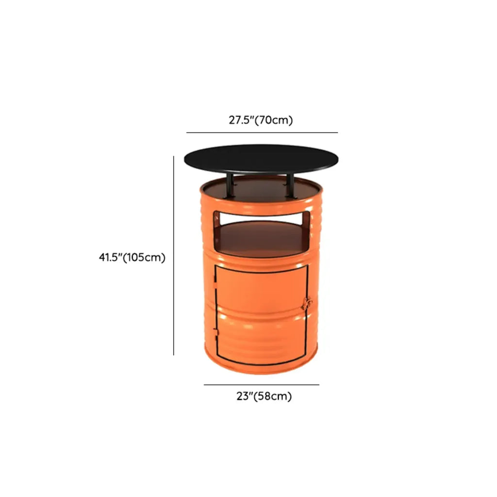 Industrielle schwarze, orangefarbene Metallfass-Stehtische